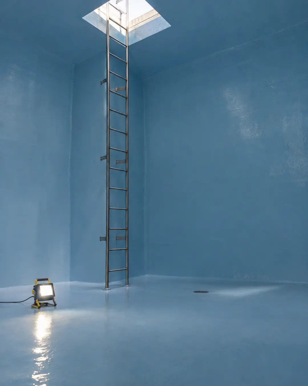 Interior de cisterna de concreto con recubrimiento epóxico (imagen de referencia)