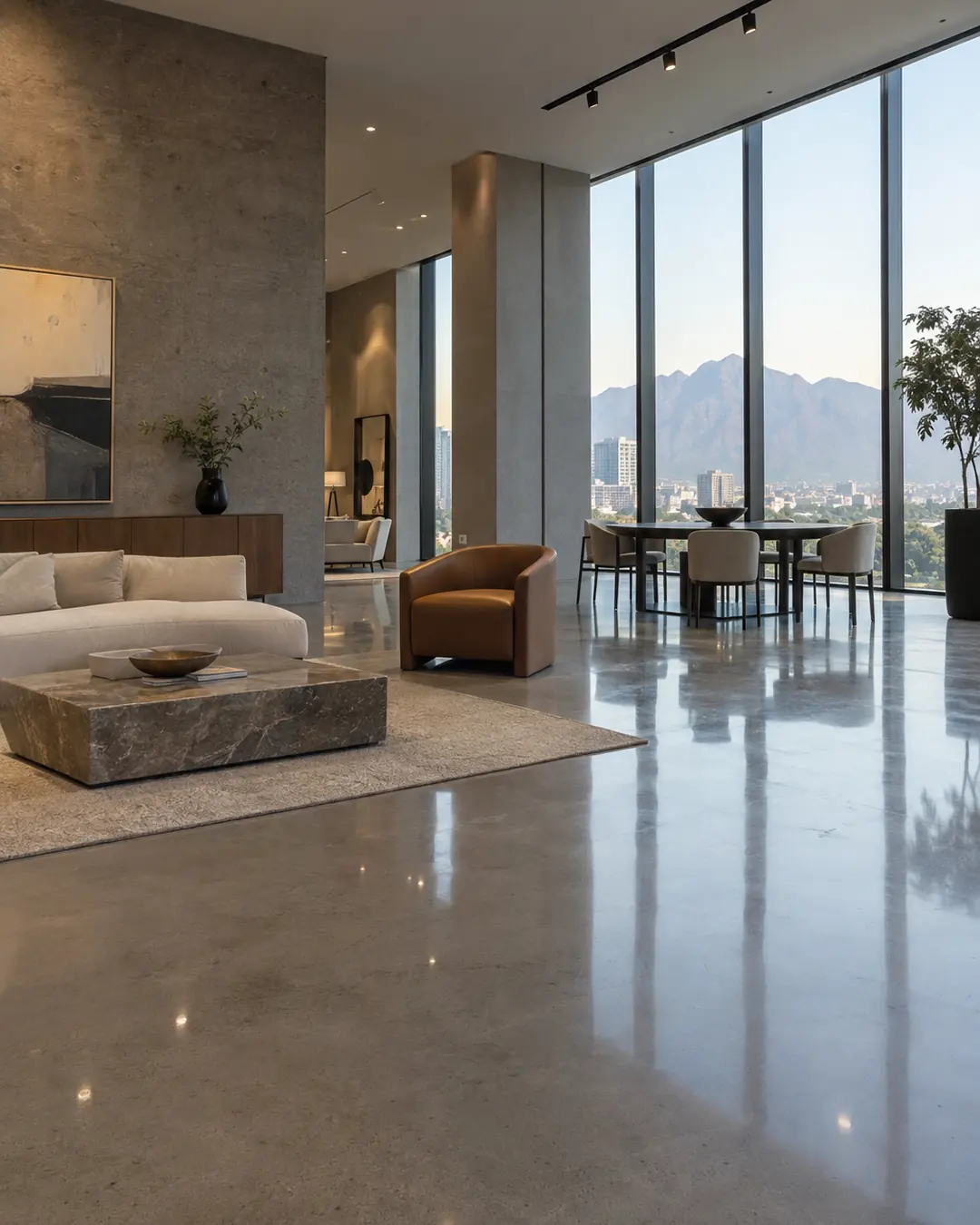 Showroom con piso de concreto pulido de alto brillo (imagen de referencia)
